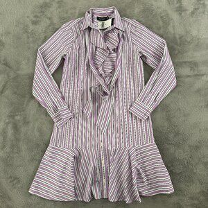 NWT Lauren Ralph Lauren Broadcloth Long Sleeve Shirt Dress 0 Purple Stripe Tie